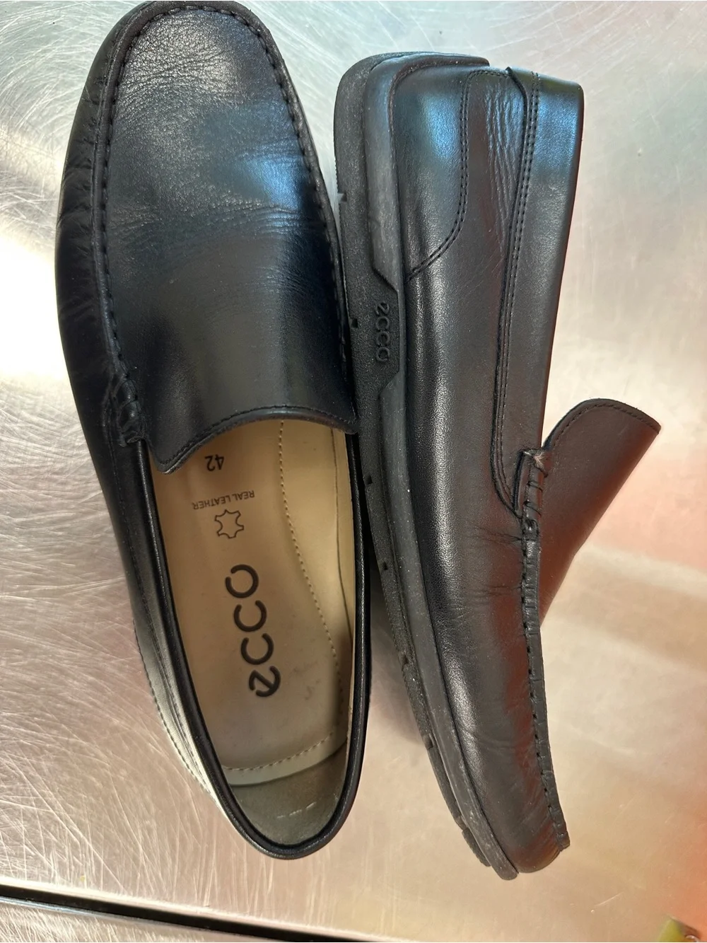ECCO Men's Classic Moc 2.0 Black Leather Slip-On Loafers Size 42 US 8-8.5